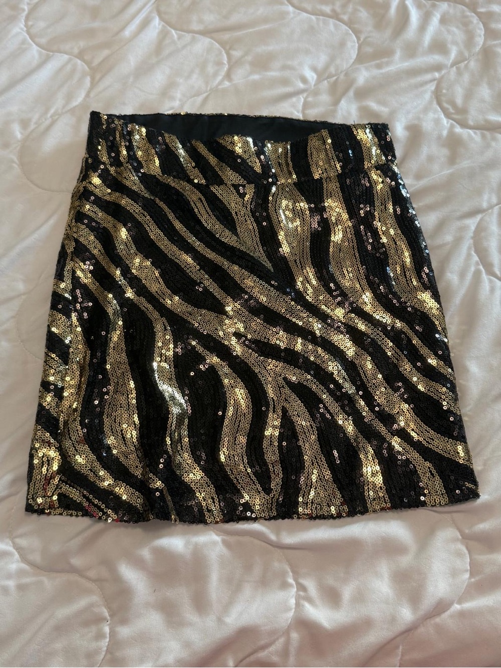 Black & Gold Sequin Zebra-Print Mini Skirt